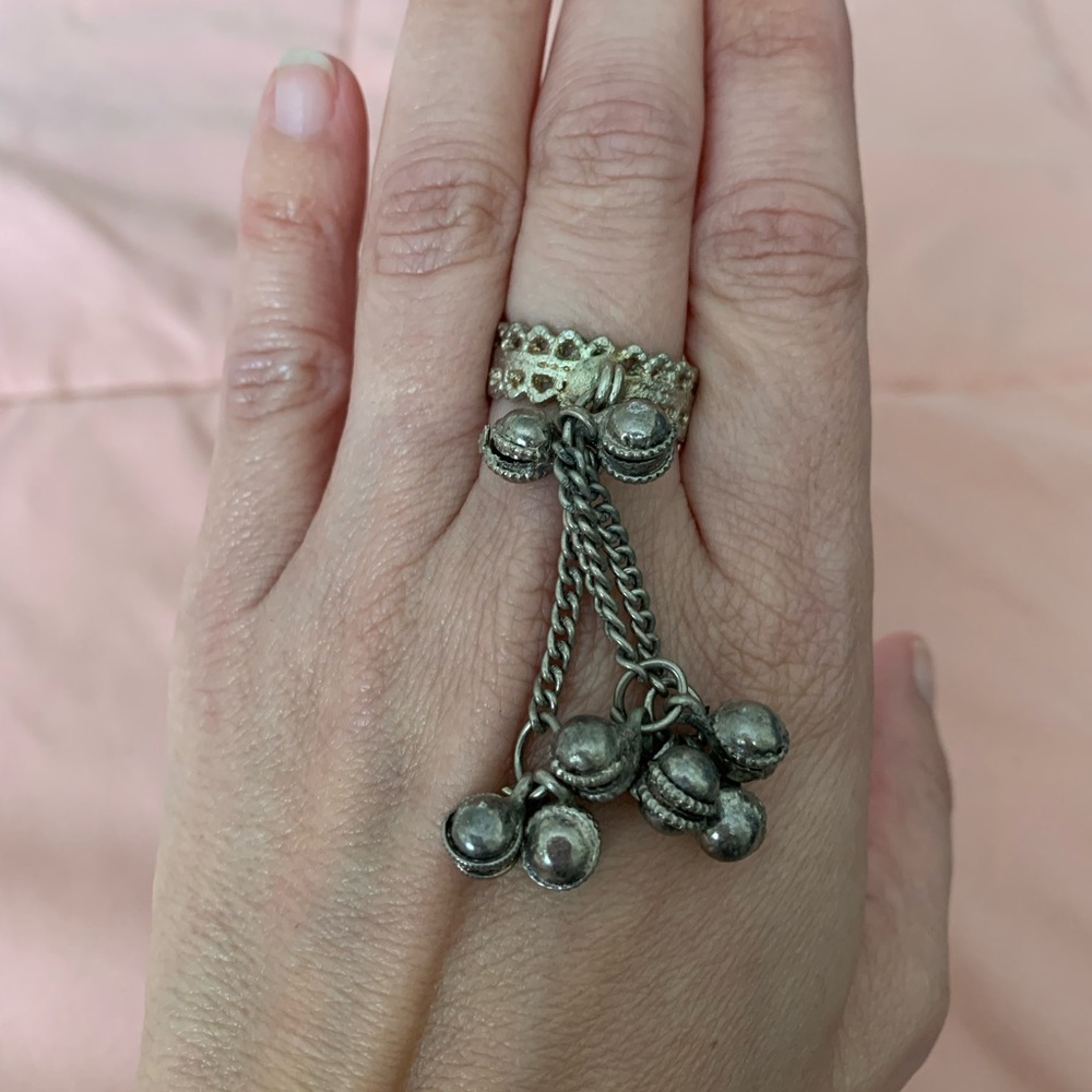 Silver Ring with Beaded Tassels - Belly Dance, Exotic